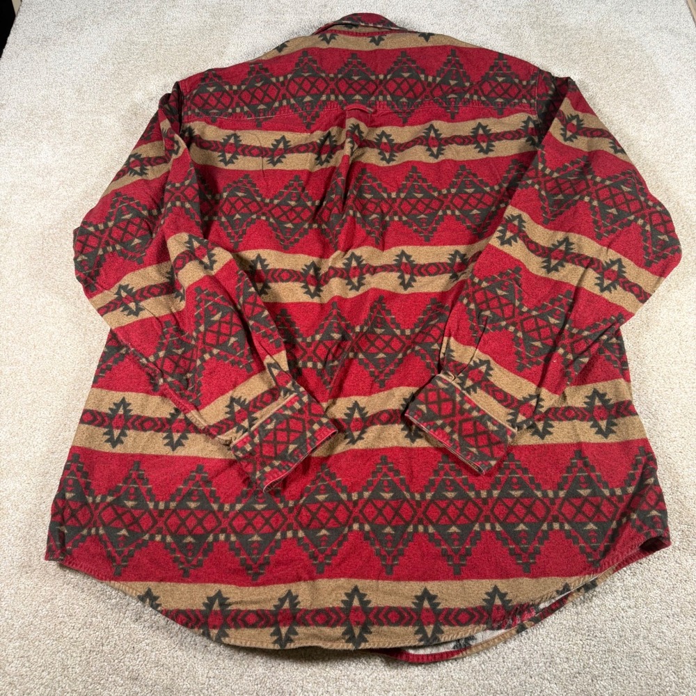 Woolrich Flannel Shirt Mens XL Red Tan Southwestern Tribal Geometric Cotton - Picture 2 of 9